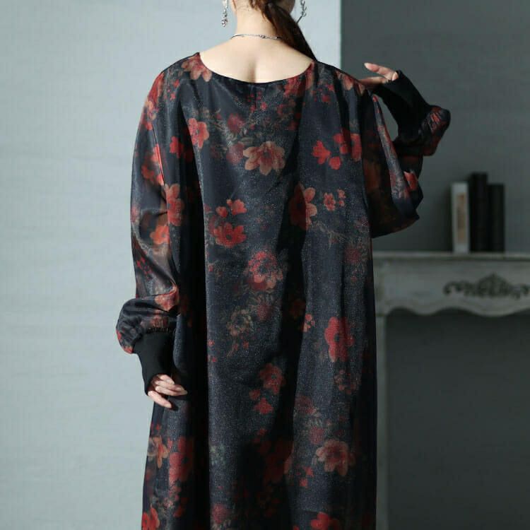 大きいサイズ レディース オーガンジー花柄ワンピース　nw-23038