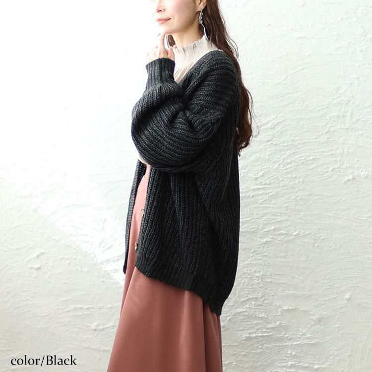 大きいサイズ レディース モヘアライクカーディガン　wn-0196 ブラック