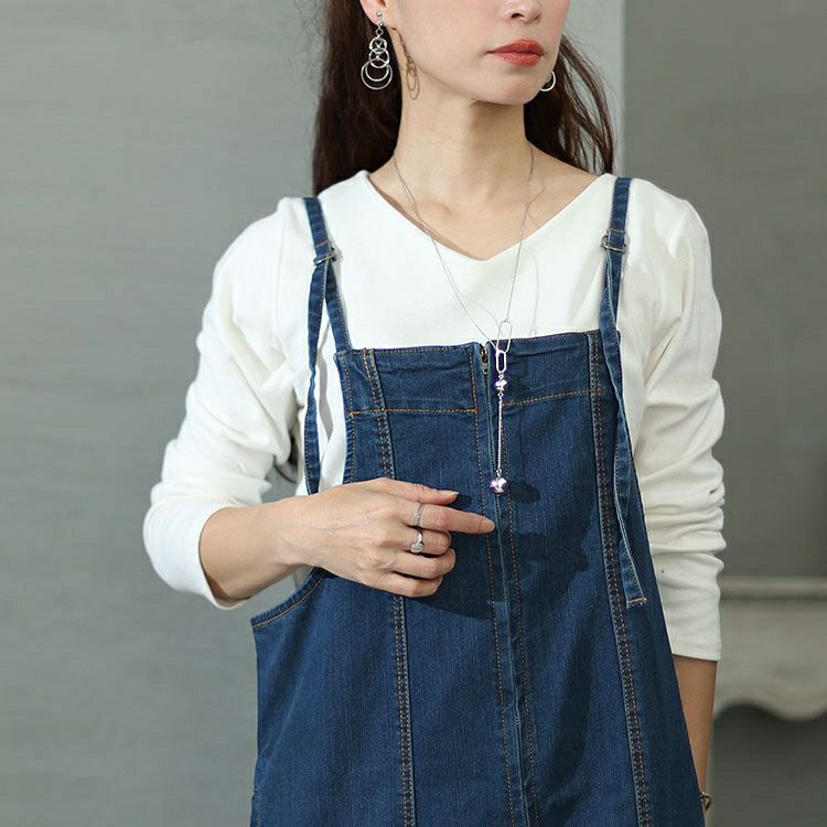 大きいサイズ レディース フロントジッパーデニムジャンパースカート