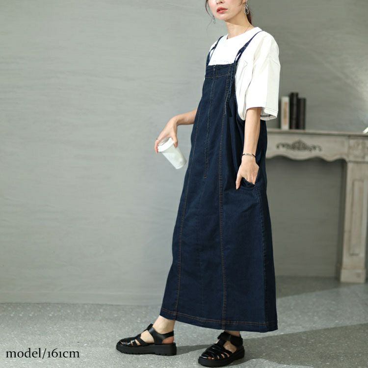 大きいサイズ レディース フロントジッパーデニムジャンパースカート