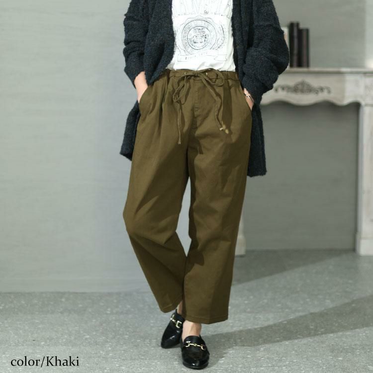 大きいサイズ レディース ツイルドロストテーパードパンツ　wc-0343 カーキ