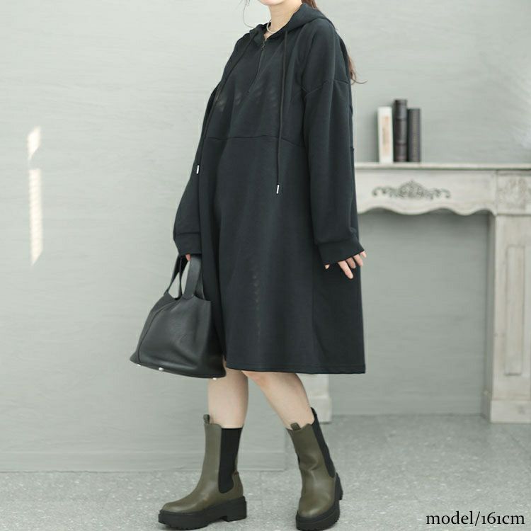 大きいサイズ レディース ハーフジップチュニックワンピース　goldy-1426