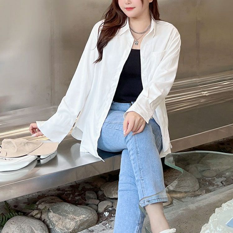 大きいサイズ レディース レギュラーカラーオーバーサイズシャツ　goldy-1420 【メール便可】