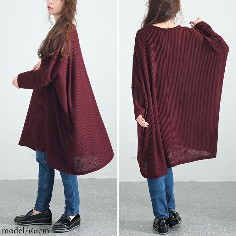 大きいサイズ レディース ワッフル起毛ポンチョ風チュニック　cast-5538013