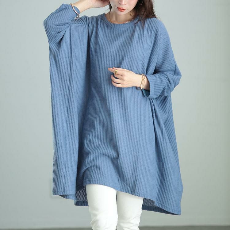 大きいサイズ レディース ワッフル起毛ポンチョ風チュニック　cast-5538013 ブルー