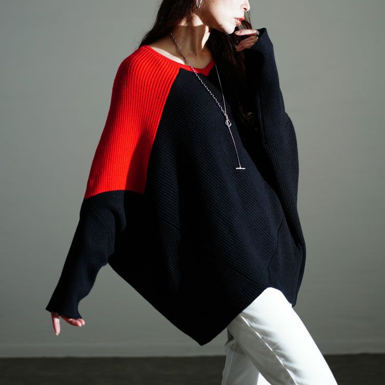 大きいサイズ レディース 配色Vネックドルマンニット　kt-109