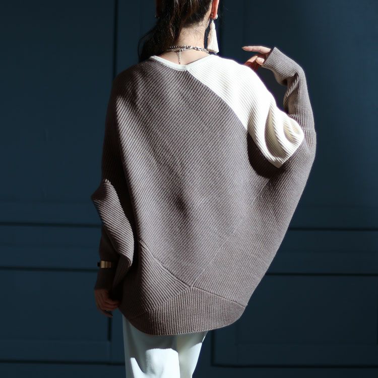 大きいサイズ レディース 配色Vネックドルマンニット　kt-109