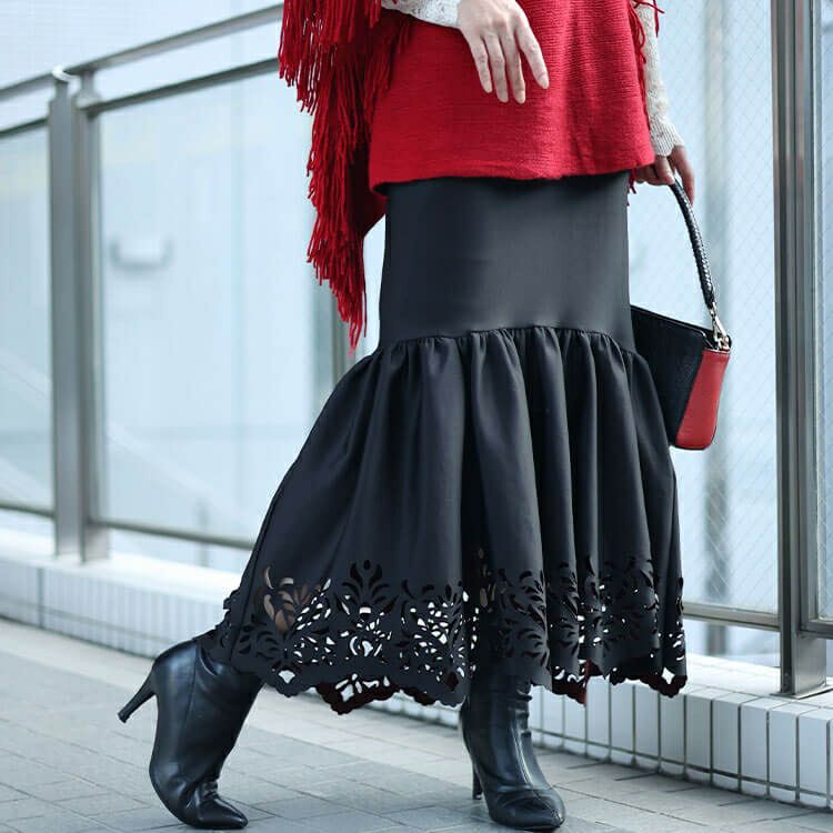 大きいサイズ レディース カッティングレースマーメイドスカート　jp492