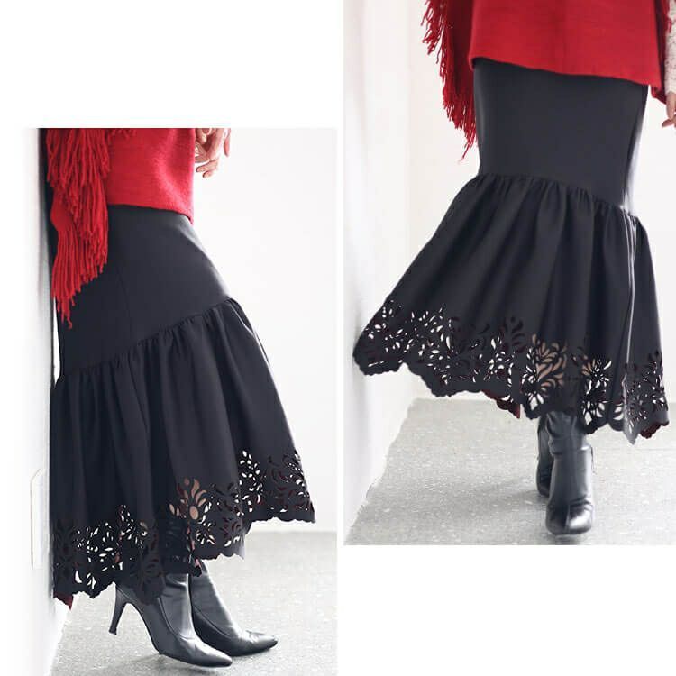 大きいサイズ レディース カッティングレースマーメイドスカート　jp492