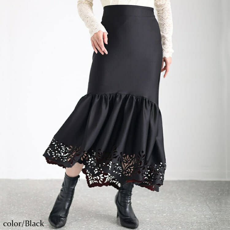 大きいサイズ レディース カッティングレースマーメイドスカート　jp492