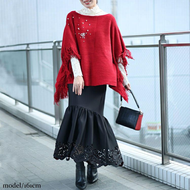 大きいサイズ レディース カッティングレースマーメイドスカート　jp492