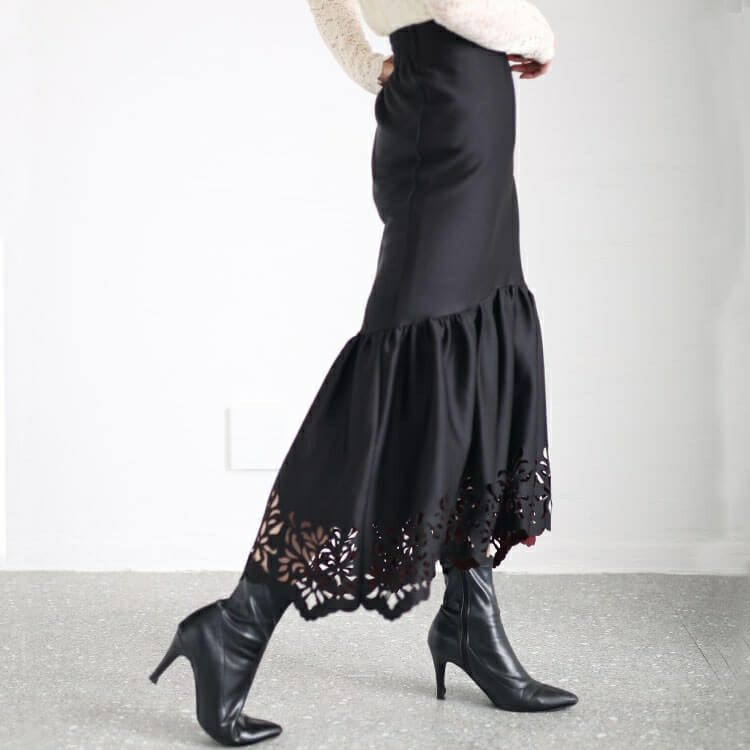 大きいサイズ レディース カッティングレースマーメイドスカート　jp492