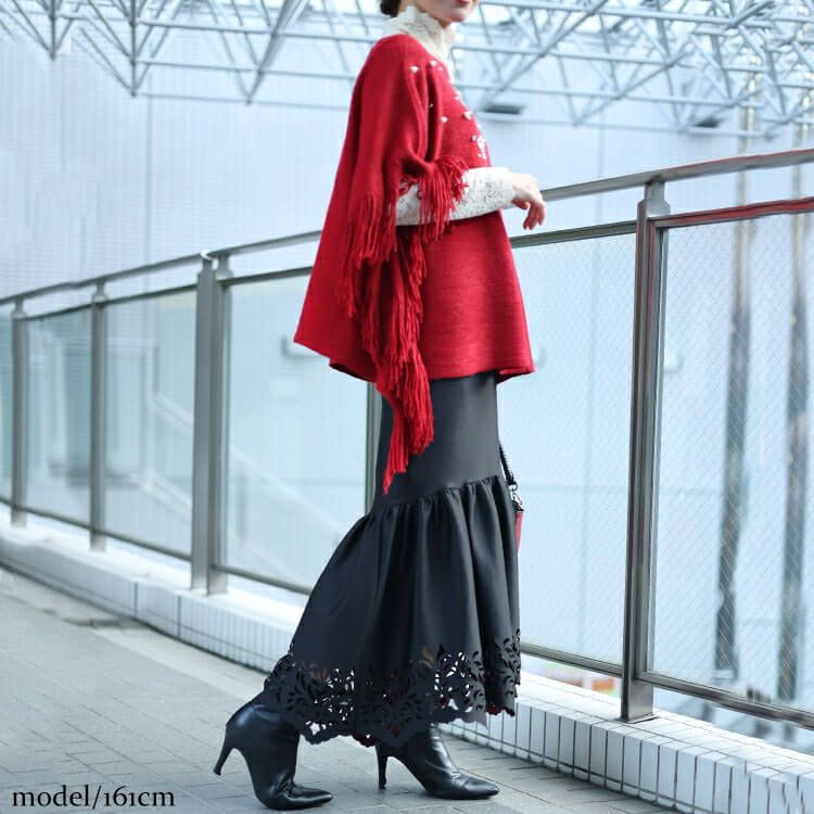 大きいサイズ レディース カッティングレースマーメイドスカート　jp492