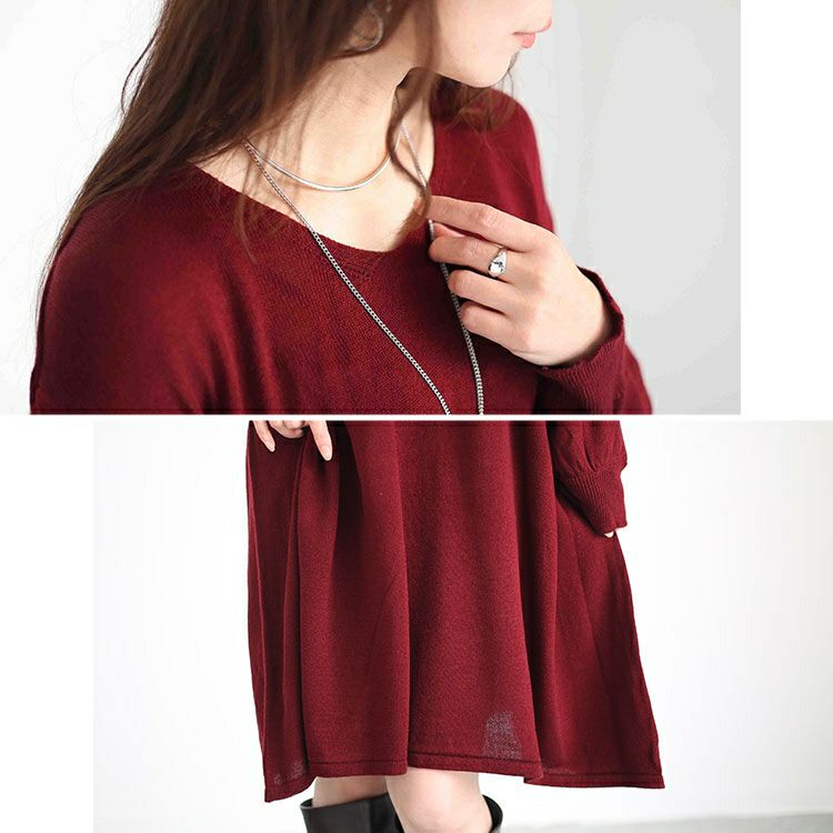 大きいサイズ レディース AラインVネックニットワンピース　fem-416