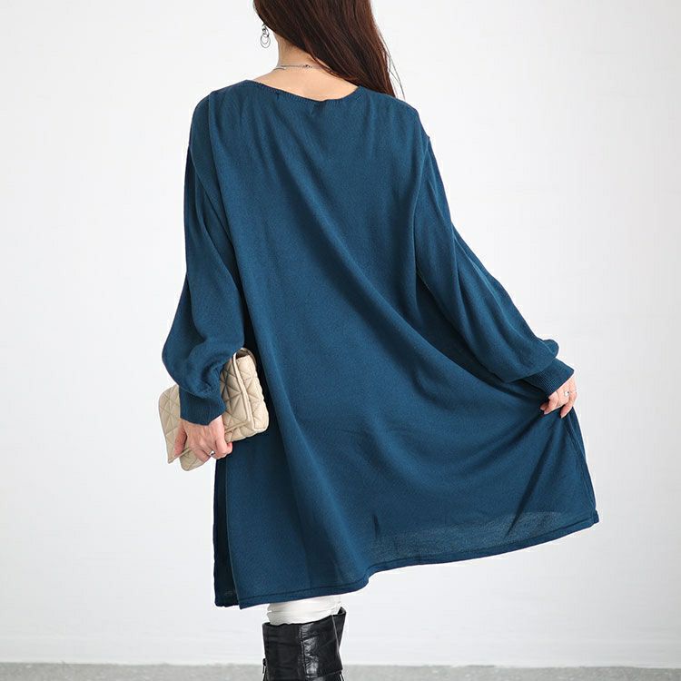 大きいサイズ レディース AラインVネックニットワンピース　fem-416