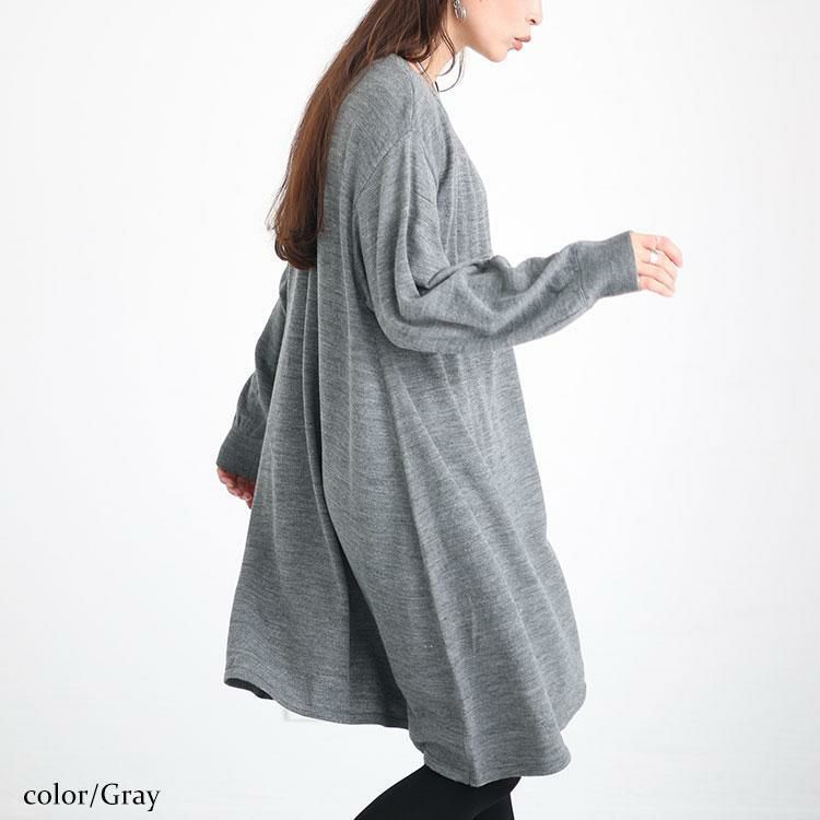 大きいサイズ レディース AラインVネックニットワンピース　fem-416 グレー