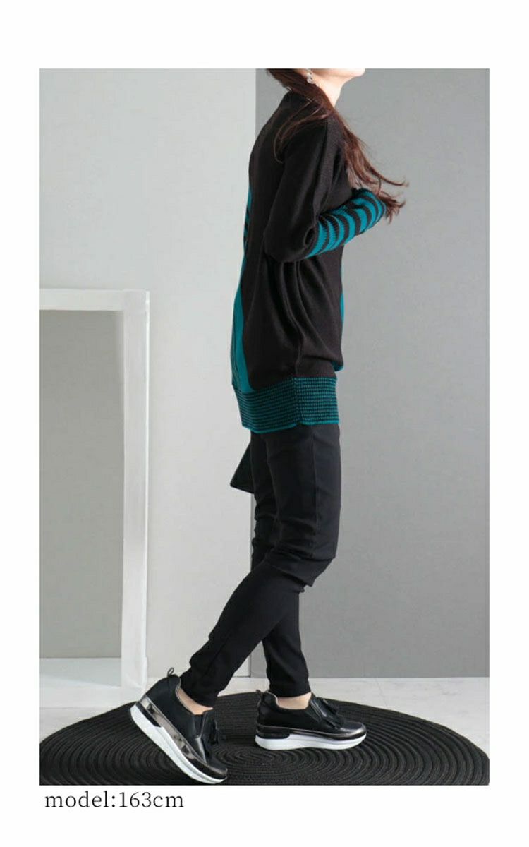 大きいサイズ レディース 日本製変形ボーダードルマンニット　kt-065