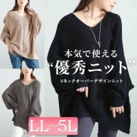 大きいサイズ レディース Vネックオーバーデザインドルマンニット　wn-0191