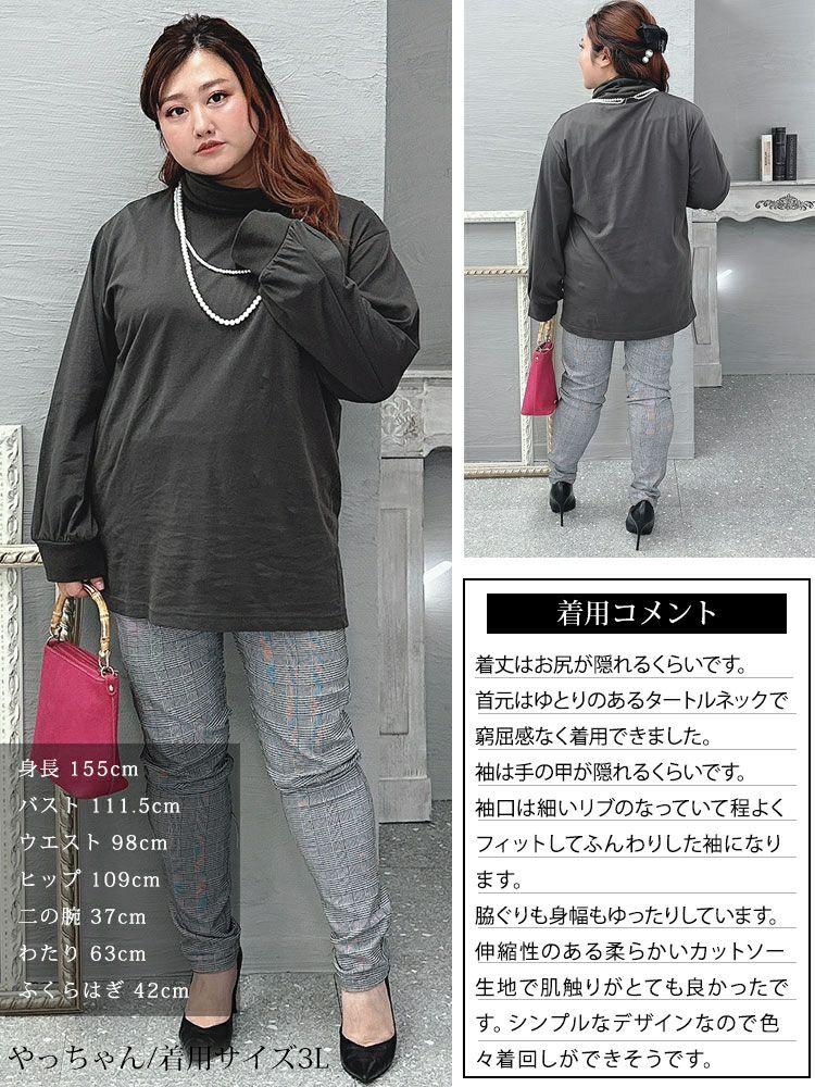 大きいサイズ レディース タートルネックカットソープルオーバー　wk-0454