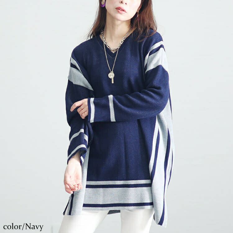 大きいサイズ レディース 日本製バイカラーニット　kt-107