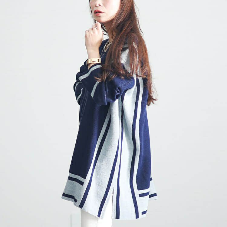 大きいサイズ レディース 日本製バイカラーニット　kt-107