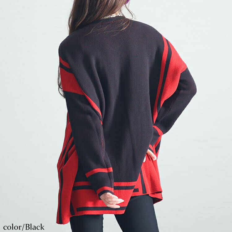 大きいサイズ レディース 日本製バイカラーニット　kt-107