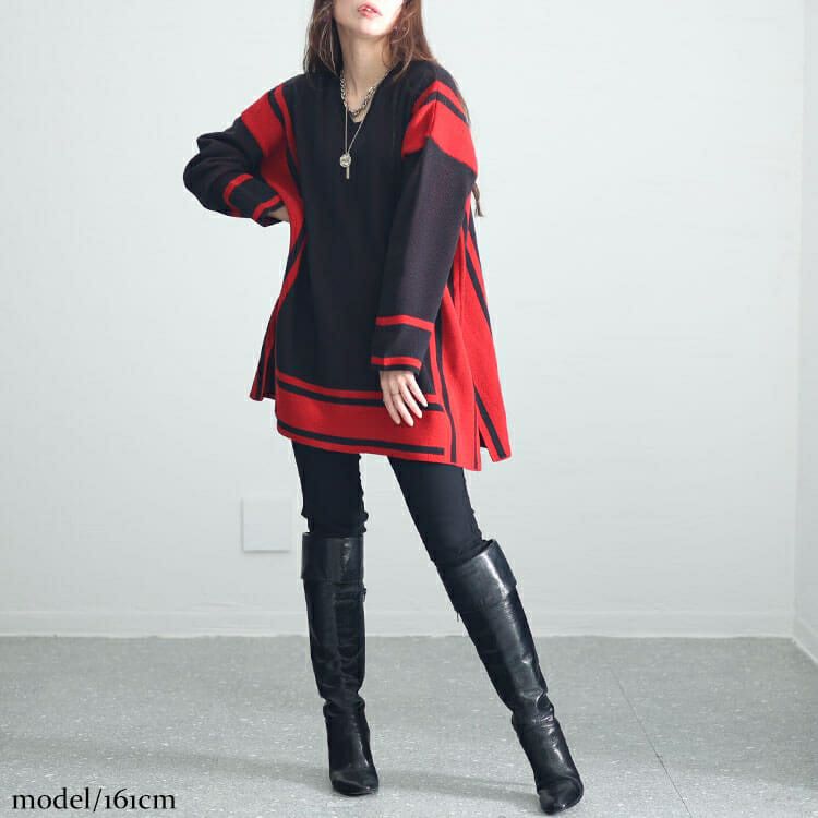 大きいサイズ レディース 日本製バイカラーニット　kt-107