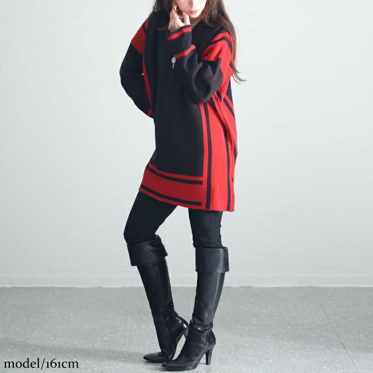 大きいサイズ レディース 日本製バイカラーニット　kt-107