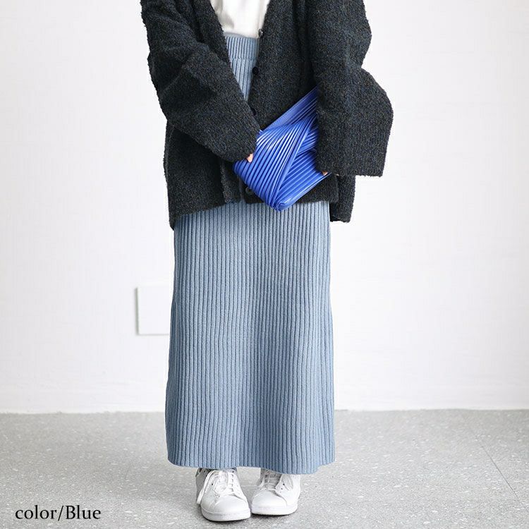 大きいサイズ レディース リブニットスリット入りナロースカート　sada-6890