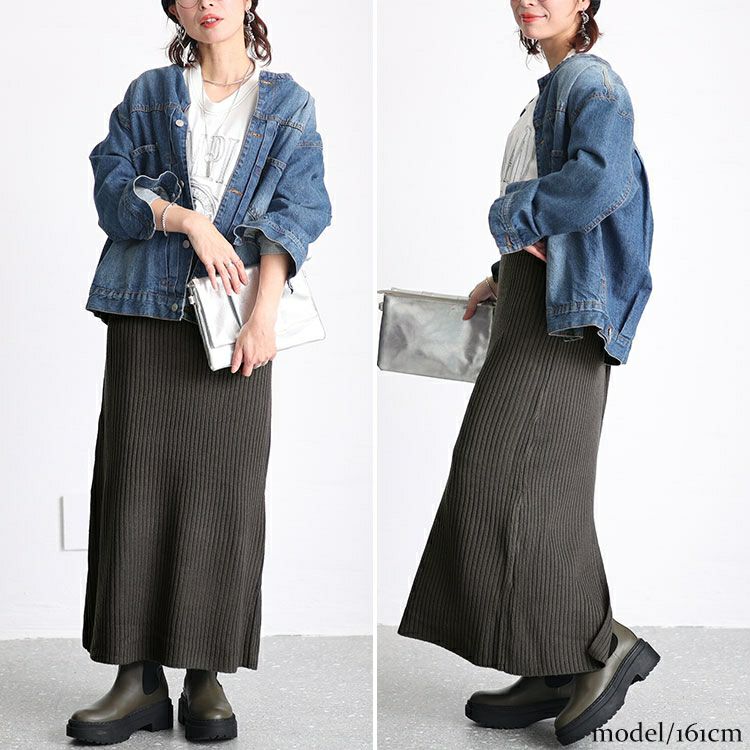 大きいサイズ レディース リブニットスリット入りナロースカート　sada-6890