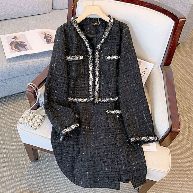 大きいサイズ レディース ツイードジャケット＆キャミソールワンピース2セット　goldy-1413