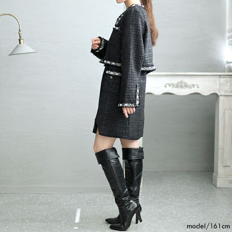 大きいサイズ レディース ツイードジャケット＆キャミソールワンピース2セット　goldy-1413