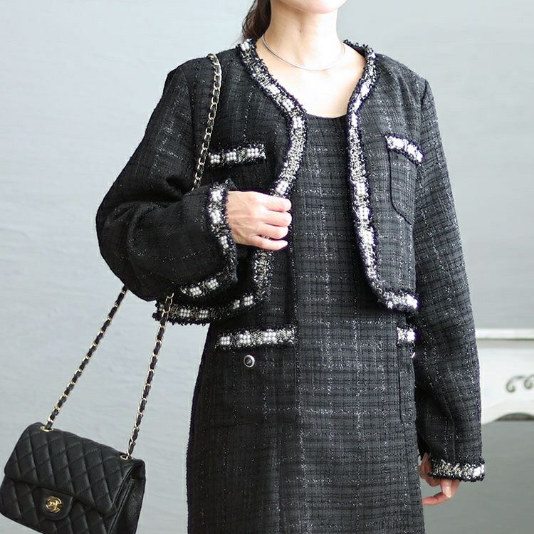 大きいサイズ レディース ツイードジャケット＆キャミソールワンピース2セット　goldy-1413