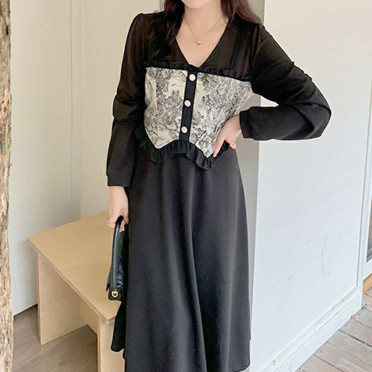 大きいサイズ レディース ビスチェ重ね風ロングワンピース　goldy-1410