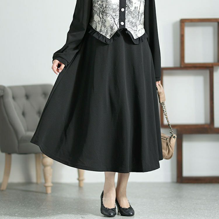 大きいサイズ レディース ビスチェ重ね風ロングワンピース　goldy-1410