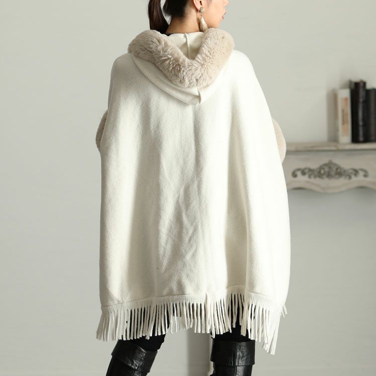 大きいサイズ レディース ファー切り替えフリンジポンチョ sn-00001