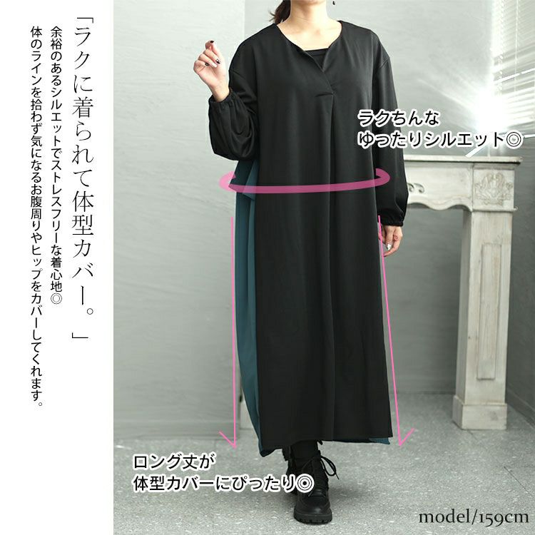 大きいサイズ レディース バックフリルバイカラーワンピース　fem-426