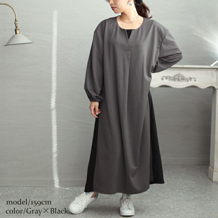 大きいサイズ レディース バックフリルバイカラーワンピース　fem-426