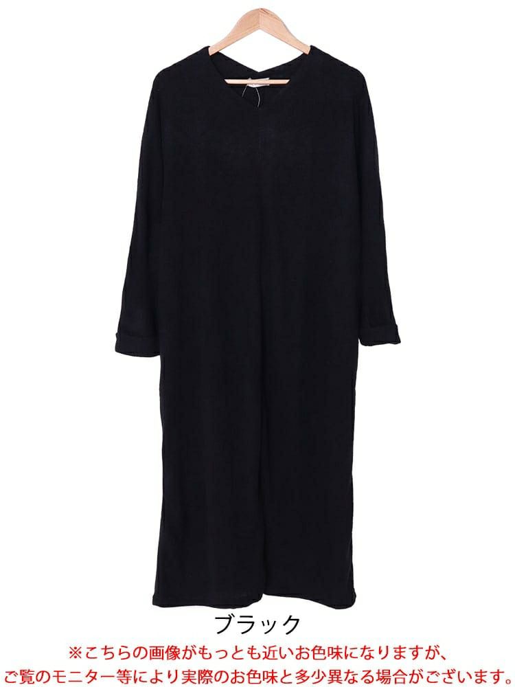大きいサイズ レディース 裾タック入りVネックドルマンニットワンピース　cast-5538008