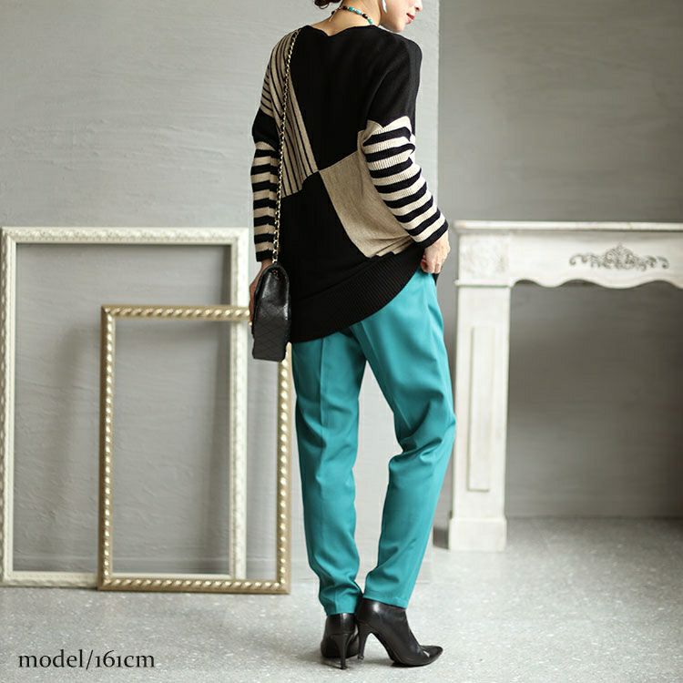 大きいサイズ レディース 日本製ボートネックバイカラーボーダーニット　kt-108
