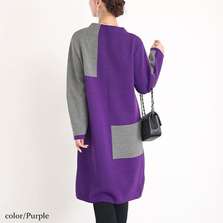 大きいサイズ レディース 日本製ミニハイネックバイカラーニット