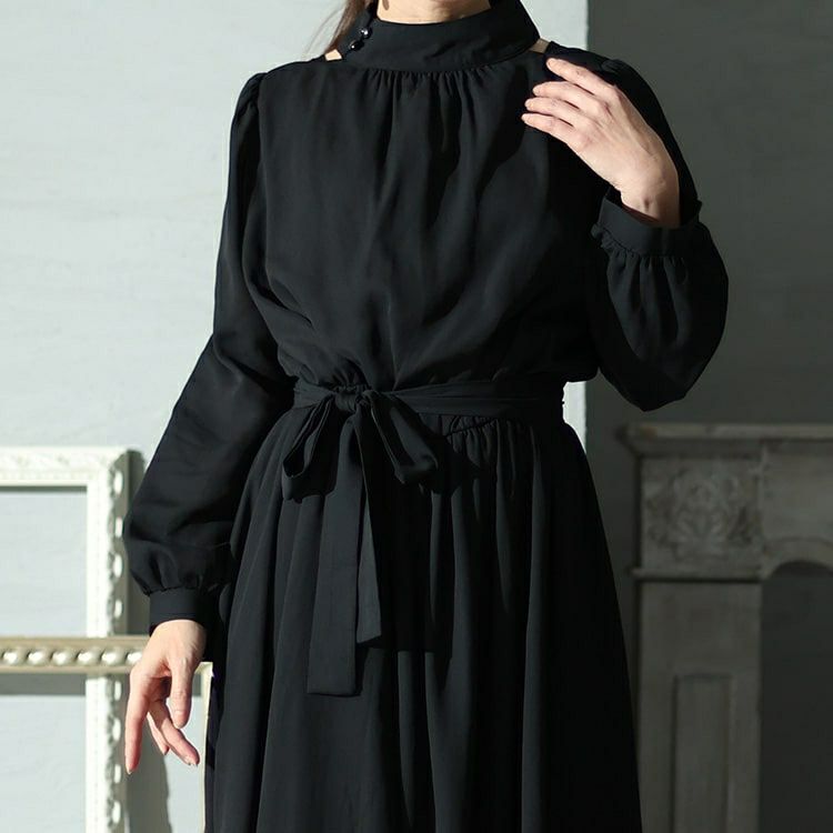 大きいサイズ レディース リボン付き前後2wayシフォンワンピース　jp483