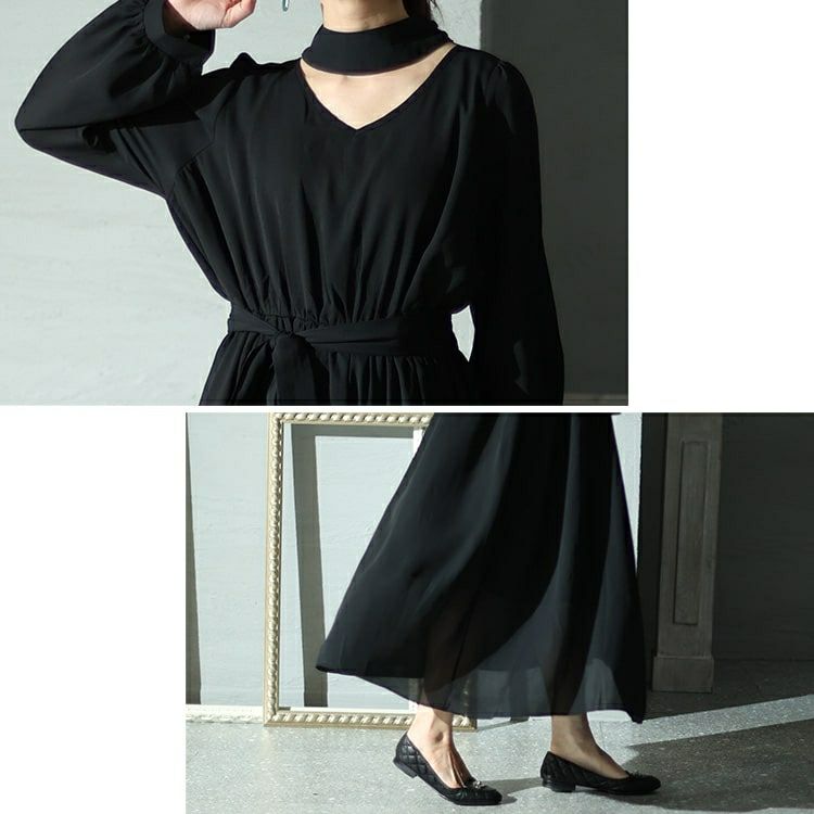 大きいサイズ レディース リボン付き前後2wayシフォンワンピース　jp483