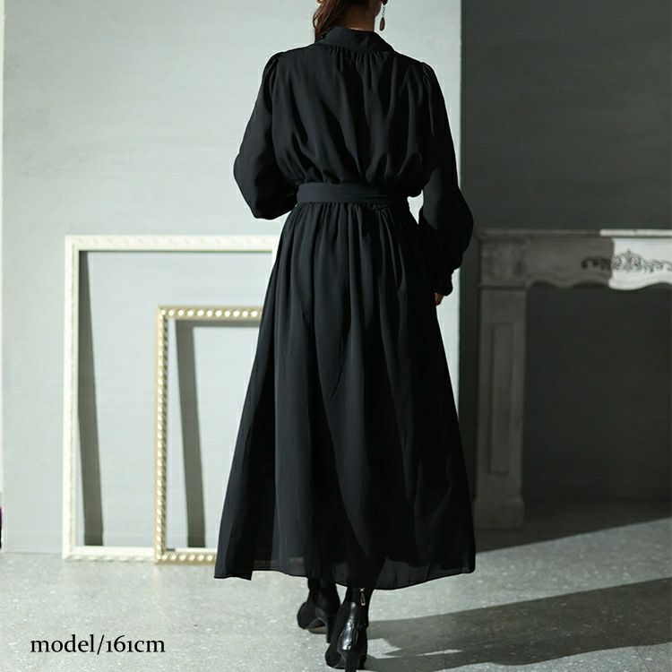 大きいサイズ レディース リボン付き前後2wayシフォンワンピース　jp483