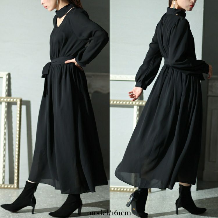 大きいサイズ レディース リボン付き前後2wayシフォンワンピース　jp483