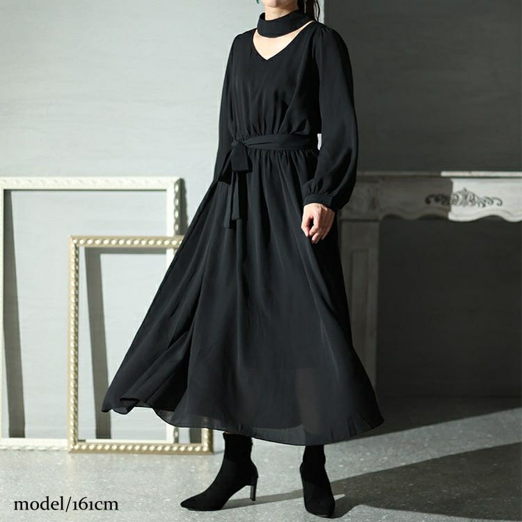 大きいサイズ レディース リボン付き前後2wayシフォンワンピース　jp483