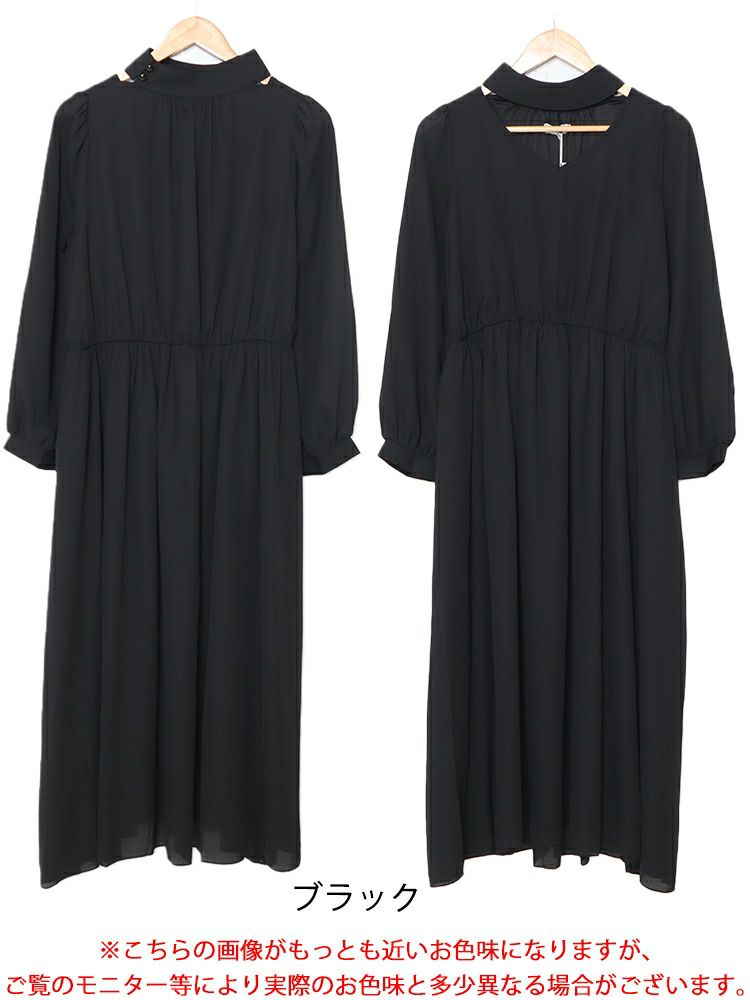 大きいサイズ レディース リボン付き前後2wayシフォンワンピース　jp483