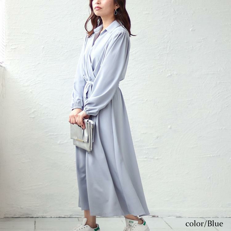 大きいサイズ レディース カシュクールフレアワンピース　fem-437 ブルー