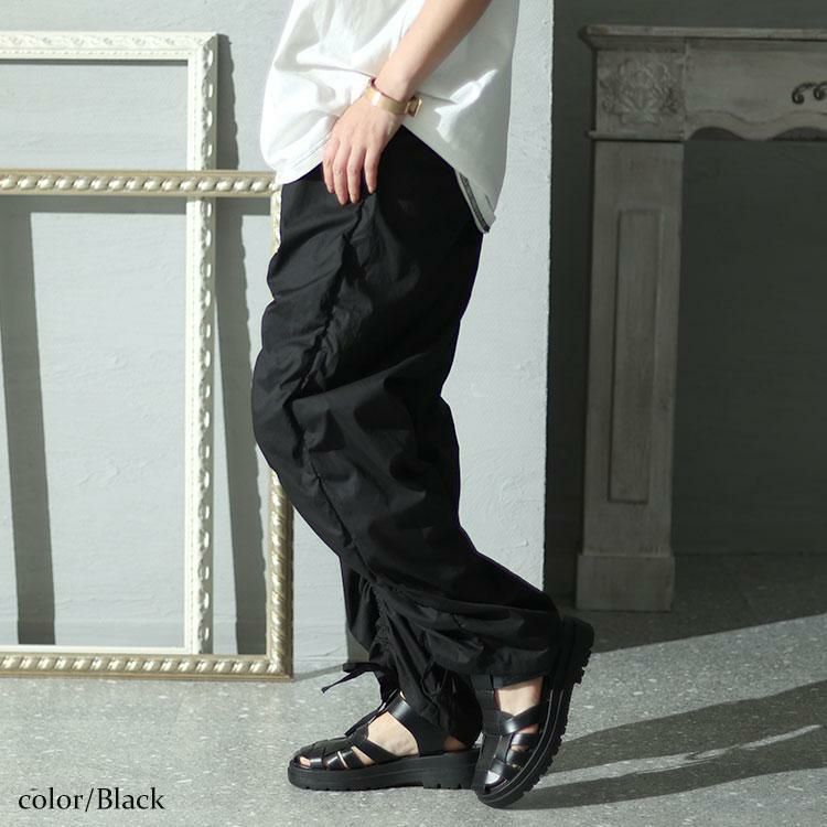 大きいサイズ レディース 裾ドロスト付きカーゴパンツ　fem-436 ブラック