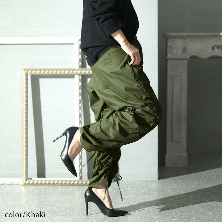 大きいサイズ レディース 裾ドロスト付きカーゴパンツ　fem-436 カーキ